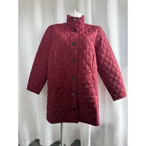 Lands End Quilted Barn Jacket Women's Size 1X Burgundy Longline Utility Farmcore